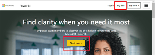 Try Free Button Screen - Power BI Sales Dashboard